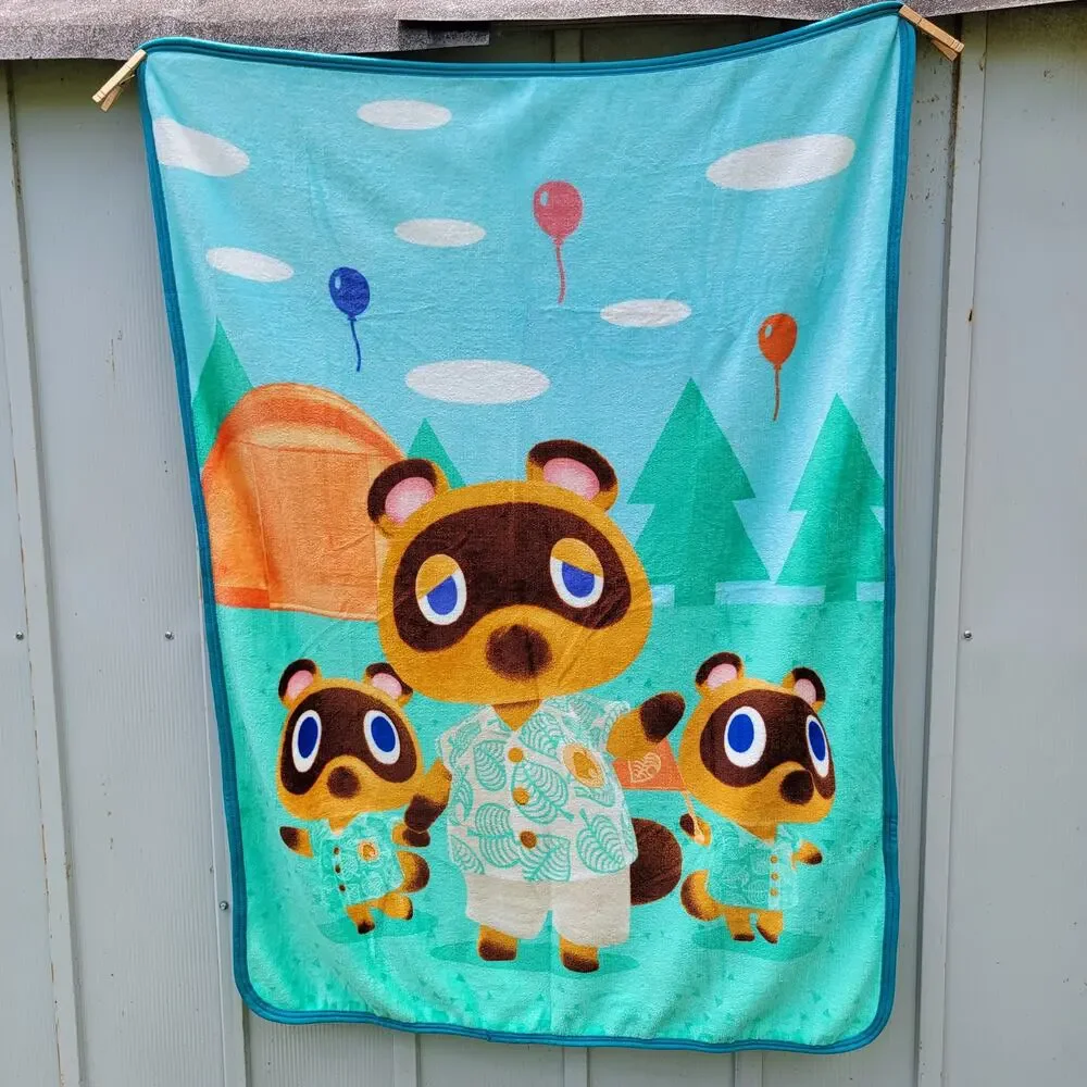 New Horizons Animal Crossing 3 Bears Teal Fleece Throw - 39